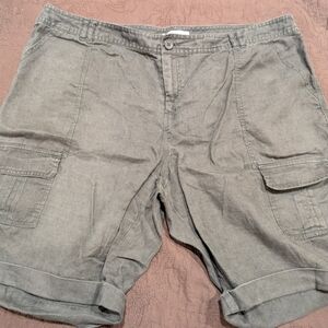 Coldwater Creek Linen Natural Fit Sits At The Waist Olive Cargo Shorts Sz 18
